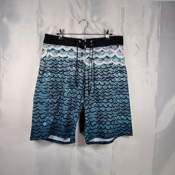OP Board Shorts OPFLEX 4-Way Stretch Ocean Wave Swirls 1 Pocket Trunks Men Sz 34 - Picture 1 of 8